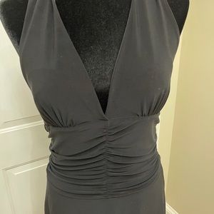 White House Black Market Halter Cocktail Dress - Black with Rusche Bodice - M